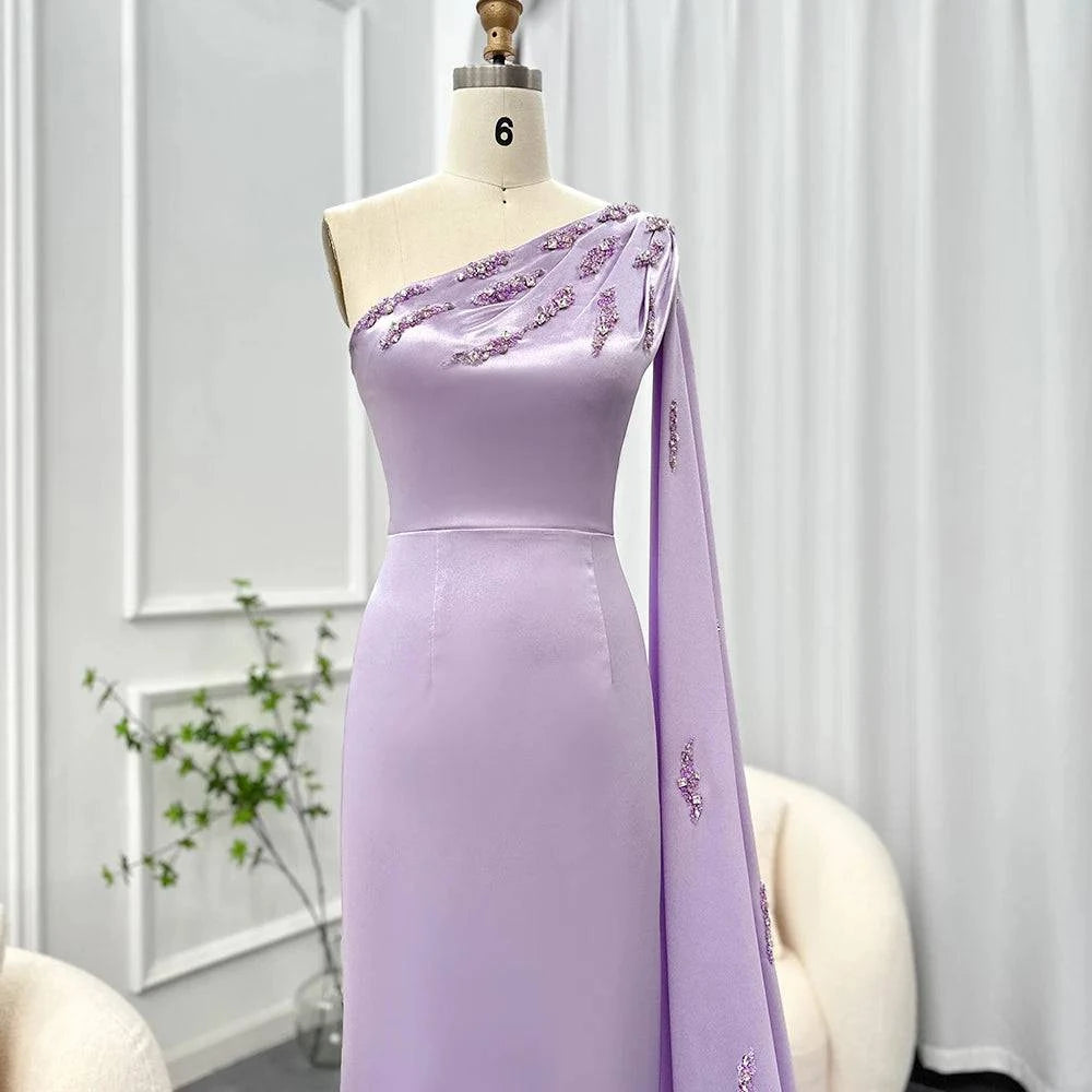 One Shoulder Lilac Midi with Cape - Riviera Couture