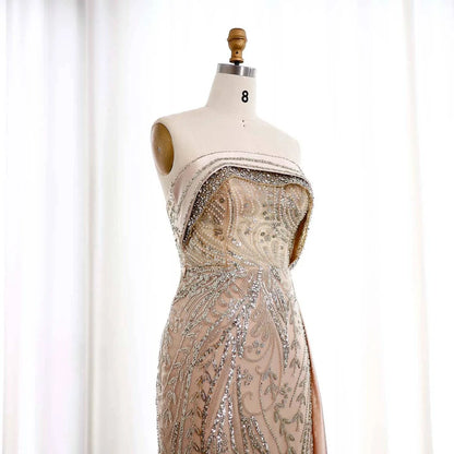 Strapless Luxury Evening Dress with Side Slit - Riviera Couture