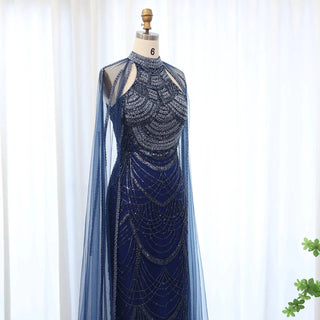 Luxury Evening Dress with Cape Sleeves - Riviera Couture