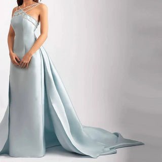 Light Blue Satin  Evening Dress - Riviera Couture