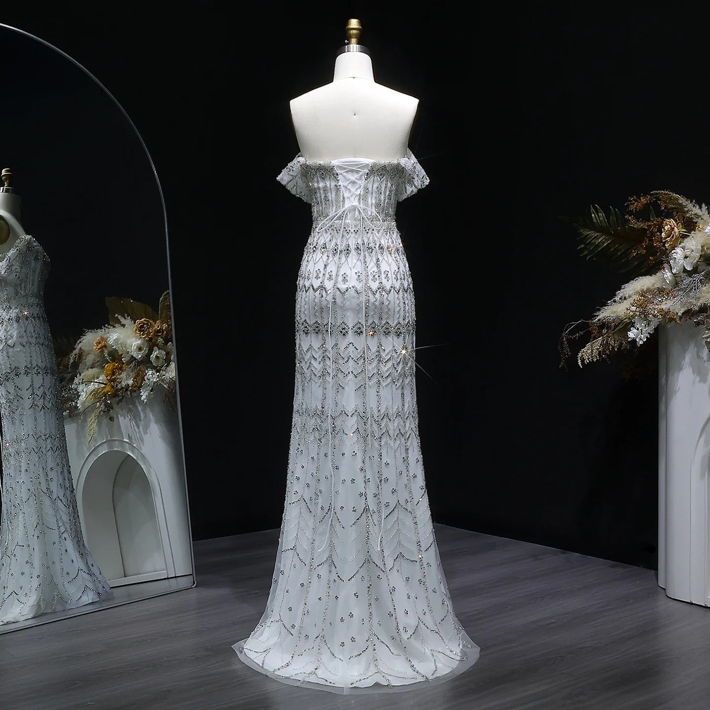 WHITE Burgundy Mermaid Evening Gown with Cap Sleeve — Dubai Arabic Luxury — Riviera Couture GCC Luxury Evening Gown