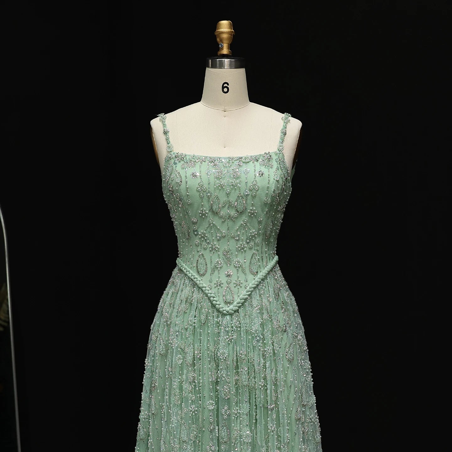 Burgundy Sage Green Spaghetti Strap Evening Gown — Arabic Luxury 2026 — Riviera Couture GCC Luxury Evening Gown