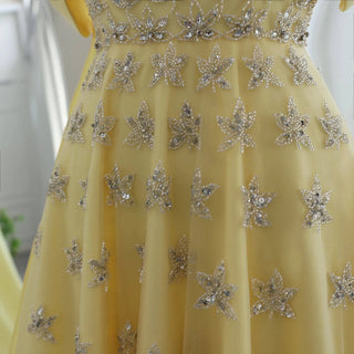 Yellow Satin Evening Dress with Cape - Riviera Couture