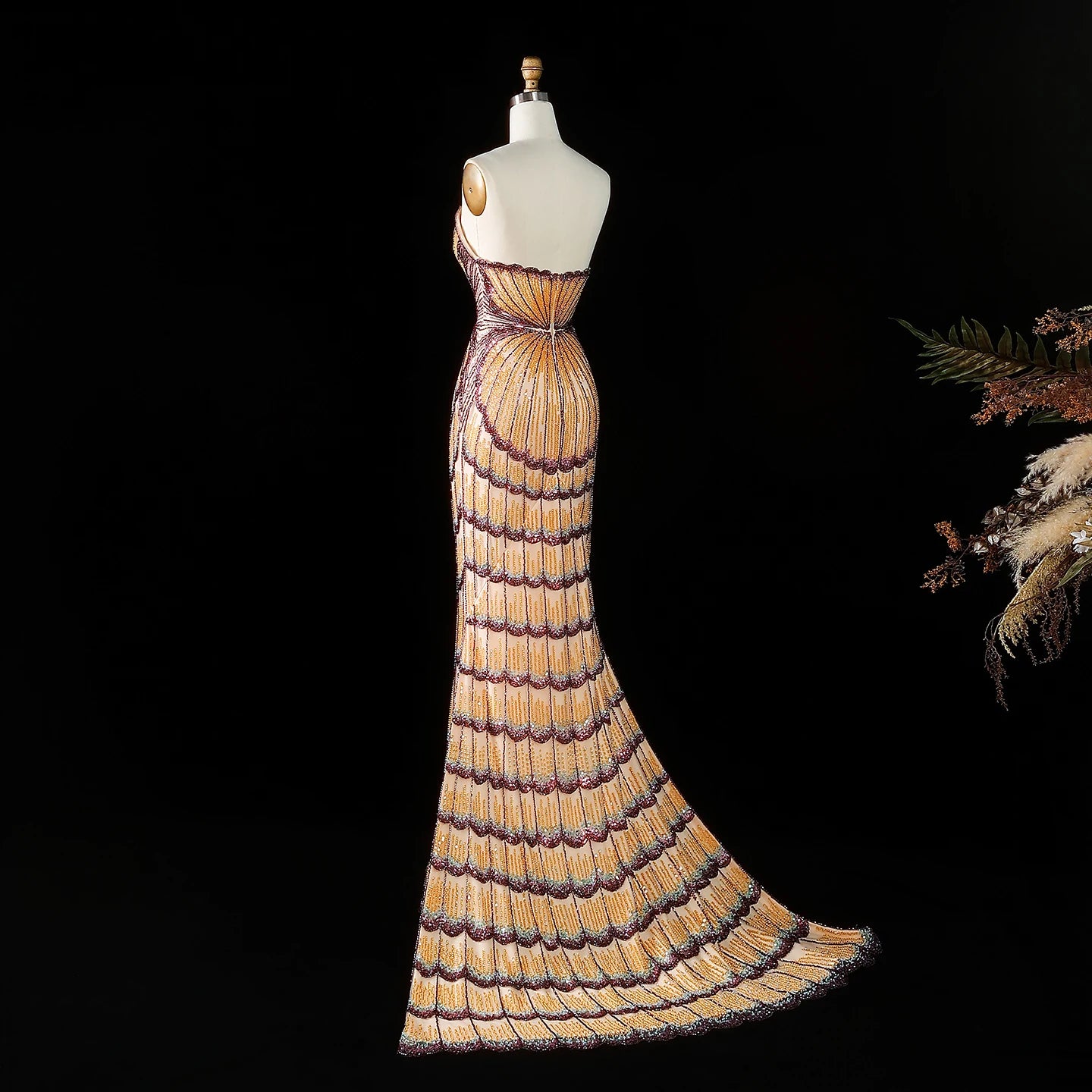 Shell-Embellished Purple Beaded Evening Gown — Luxury GCC Formal — Riviera Couture GCC Luxury Evening Gown