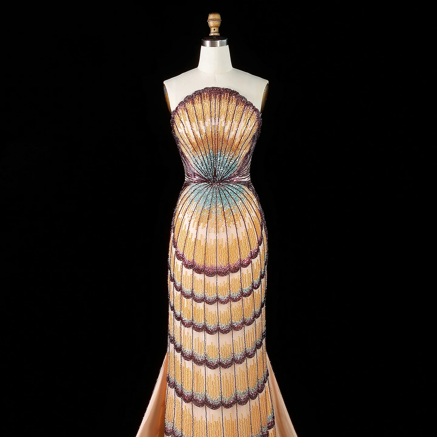 Shell-Embellished Purple Beaded Evening Gown — Luxury GCC Formal — Riviera Couture GCC Luxury Evening Gown