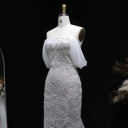 Ivory Ivory Off-Shoulder Mermaid Evening Gown — Luxury Beaded Arabic — Riviera Couture GCC Luxury Evening Gown