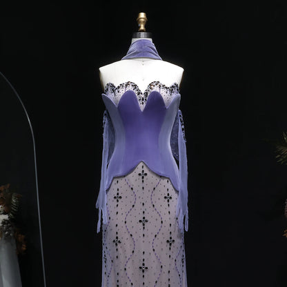 Purple Purple Velvet Two-Piece Mermaid Evening Gown with Gloves and Scarf — Riviera Couture GCC Luxury Evening Gown