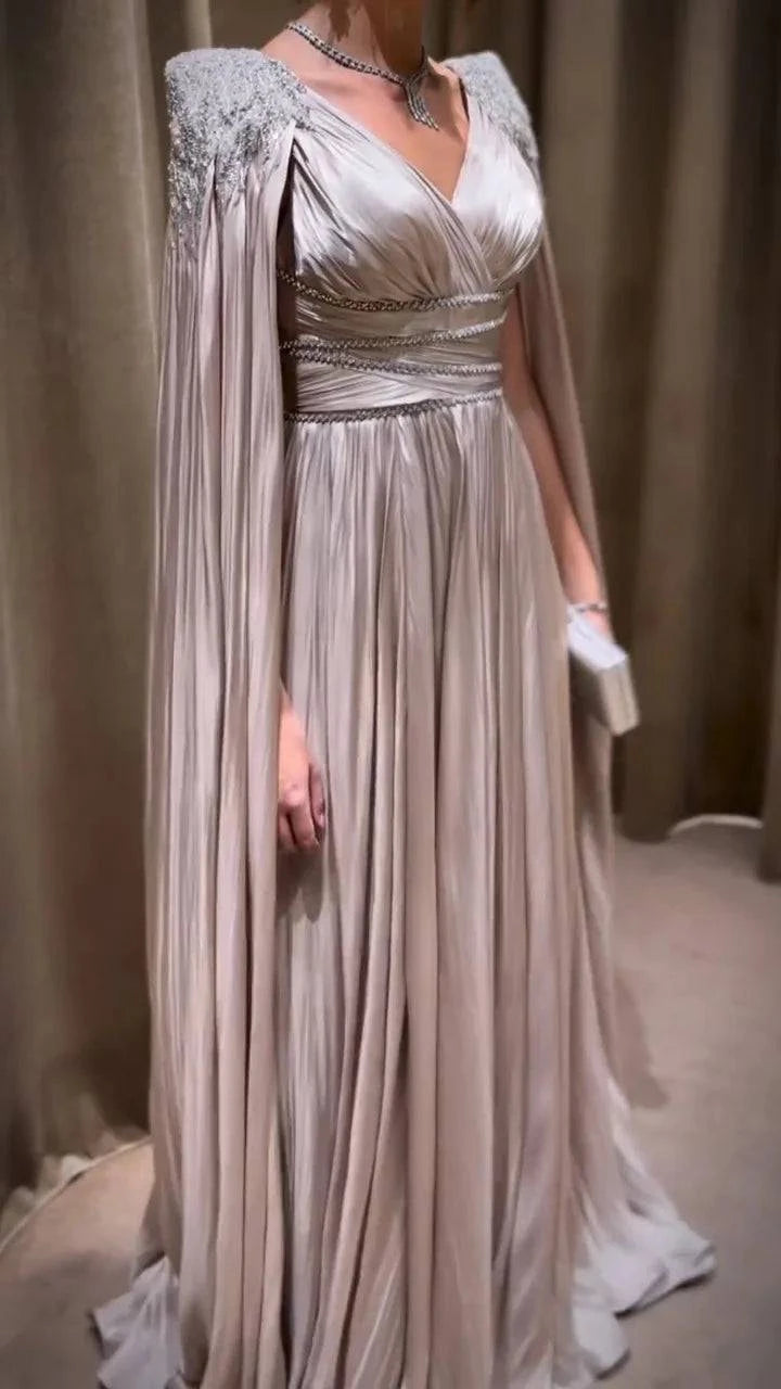 Rose Gold Evening Dress with Cape - Riviera Couture