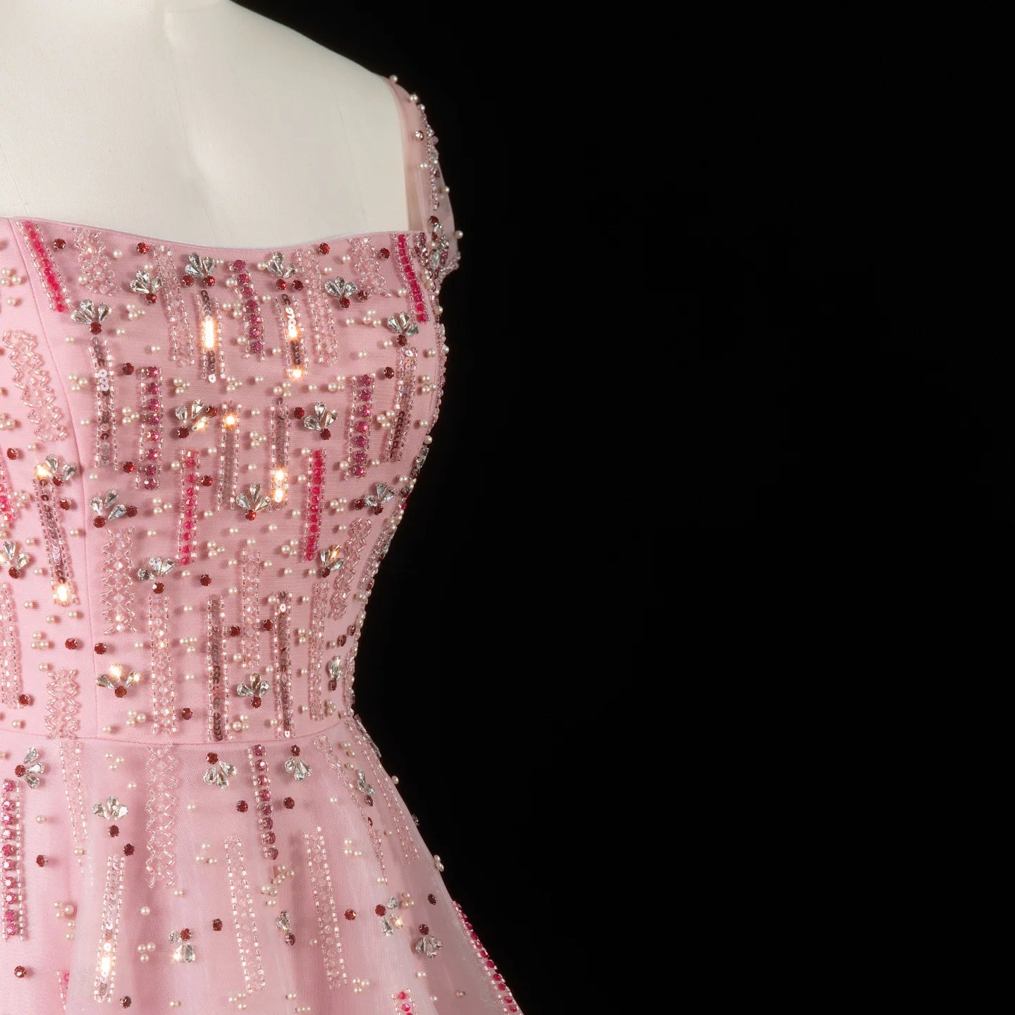 Pink Off-Shoulder A-Line Evening Gown — Luxury Beaded Arabic GCC — Riviera Couture GCC Luxury Evening Gown