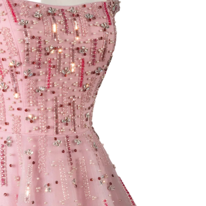 Pink Off-Shoulder A-Line Evening Gown — Luxury Beaded Arabic GCC — Riviera Couture GCC Luxury Evening Gown