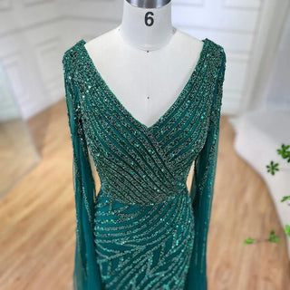 Mermaid Luxury Beaded Evening Dress with Cape Sleeves - RC320 - Riviera Couture