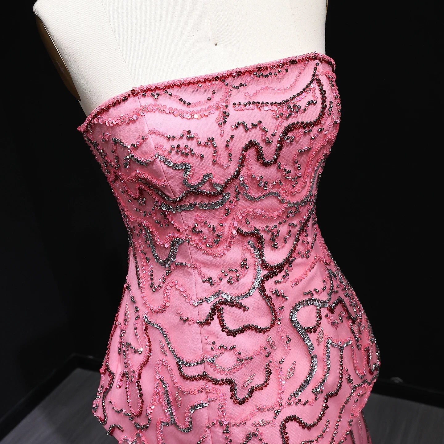 Rose Pink Rose Pink and Blue Beaded Two-Piece Strapless Evening Gown — GCC — Riviera Couture GCC Luxury Evening Gown