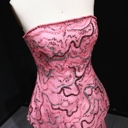 Rose Pink Rose Pink and Blue Beaded Two-Piece Strapless Evening Gown — GCC — Riviera Couture GCC Luxury Evening Gown