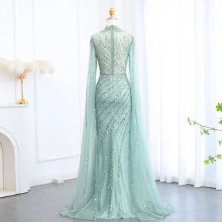 Mermaid Evening Dresses with Cape Sleeves and High Neck - Riviera Couture