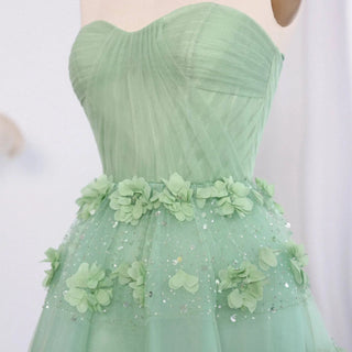 Sage Green 3D Flowers Evening Dress with Cape - Riviera Couture