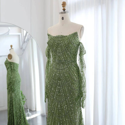 Mermaid Evening Dress with Gloves - Riviera Couture