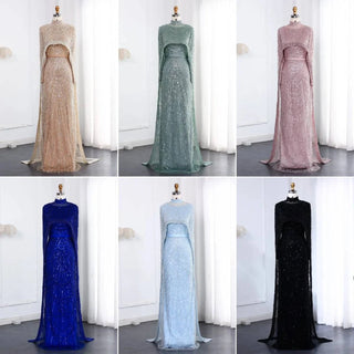 Long Sleeves Muslim Evening Dresses with Cape - Riviera Couture