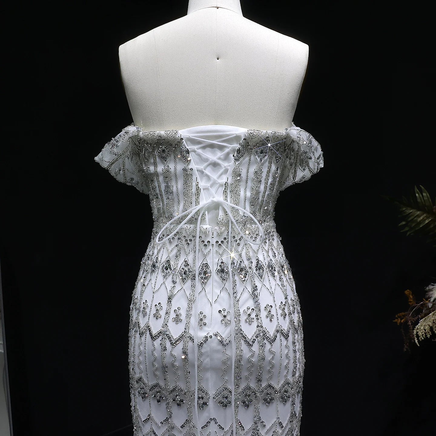 WHITE Burgundy Mermaid Evening Gown with Cap Sleeve — Dubai Arabic Luxury — Riviera Couture GCC Luxury Evening Gown