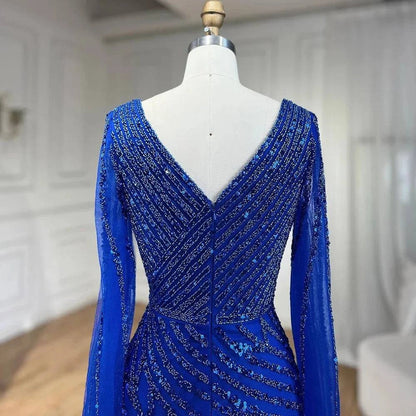 Mermaid Luxury Beaded Evening Dress with Cape Sleeves - RC320 - Riviera Couture