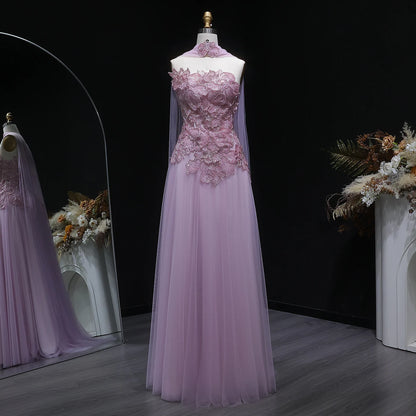 A-Line Evening Gown with Scarf — Appliqué Beaded GCC Formal — Riviera Couture GCC Luxury Evening Gown