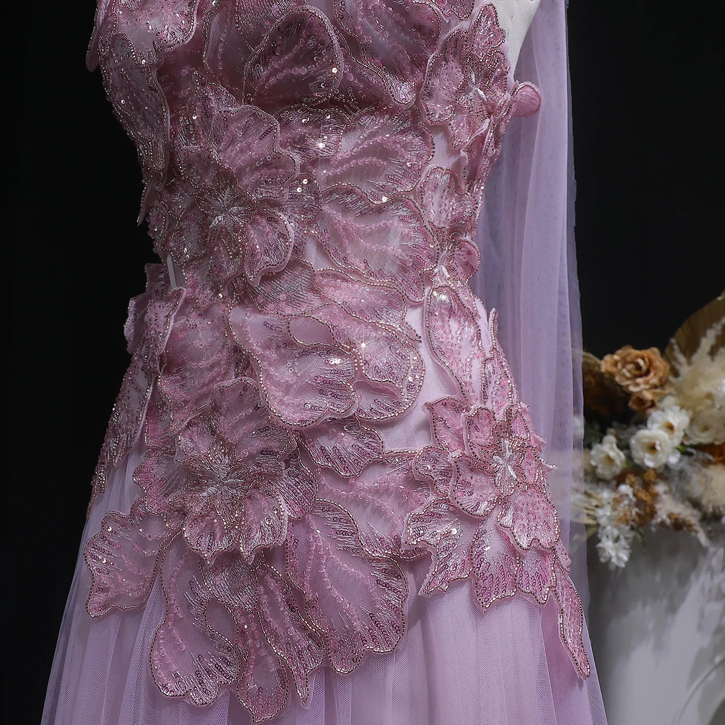 Blue A-Line Evening Gown with Scarf — Appliqué Beaded GCC Formal — Riviera Couture GCC Luxury Evening Gown