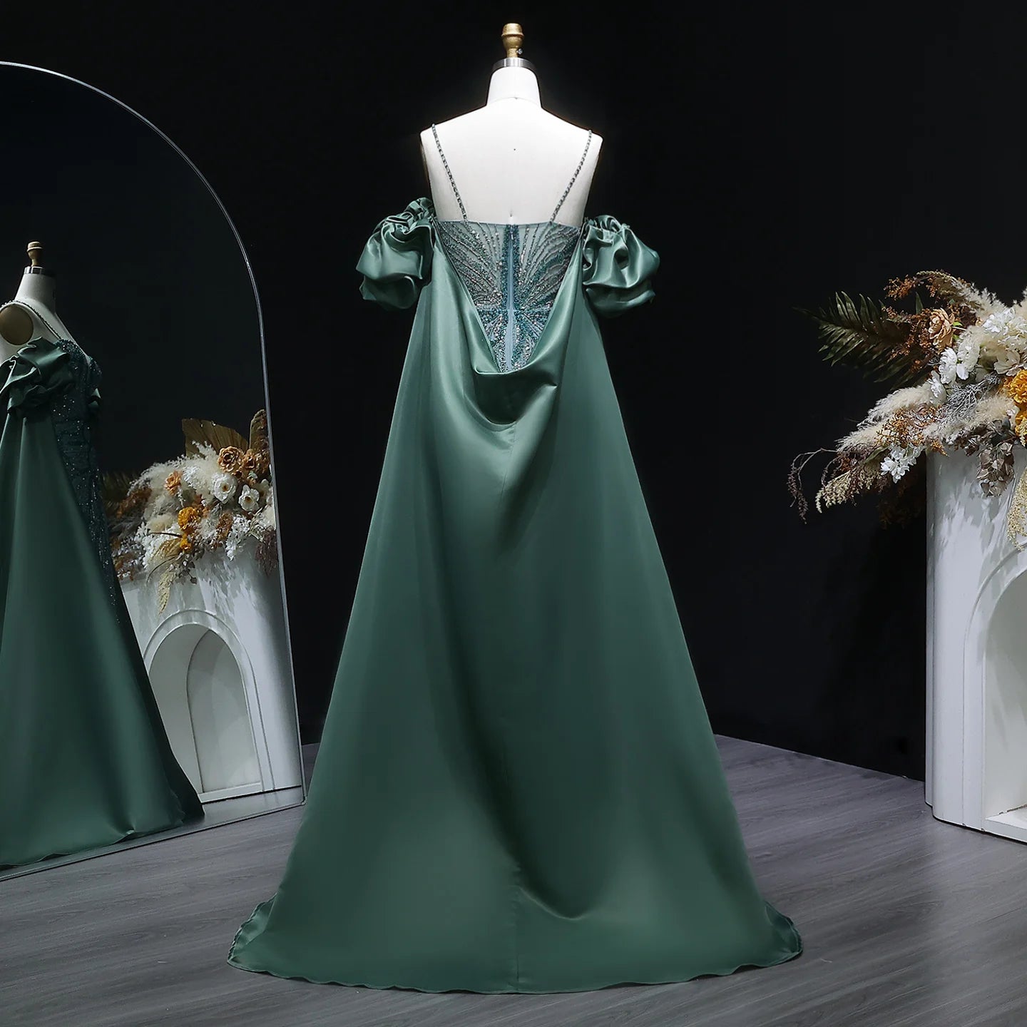 Lilac Off-Shoulder Cape Ruffle Evening Gown — Beaded Luxury GCC Formal — Riviera Couture GCC Luxury Evening Gown