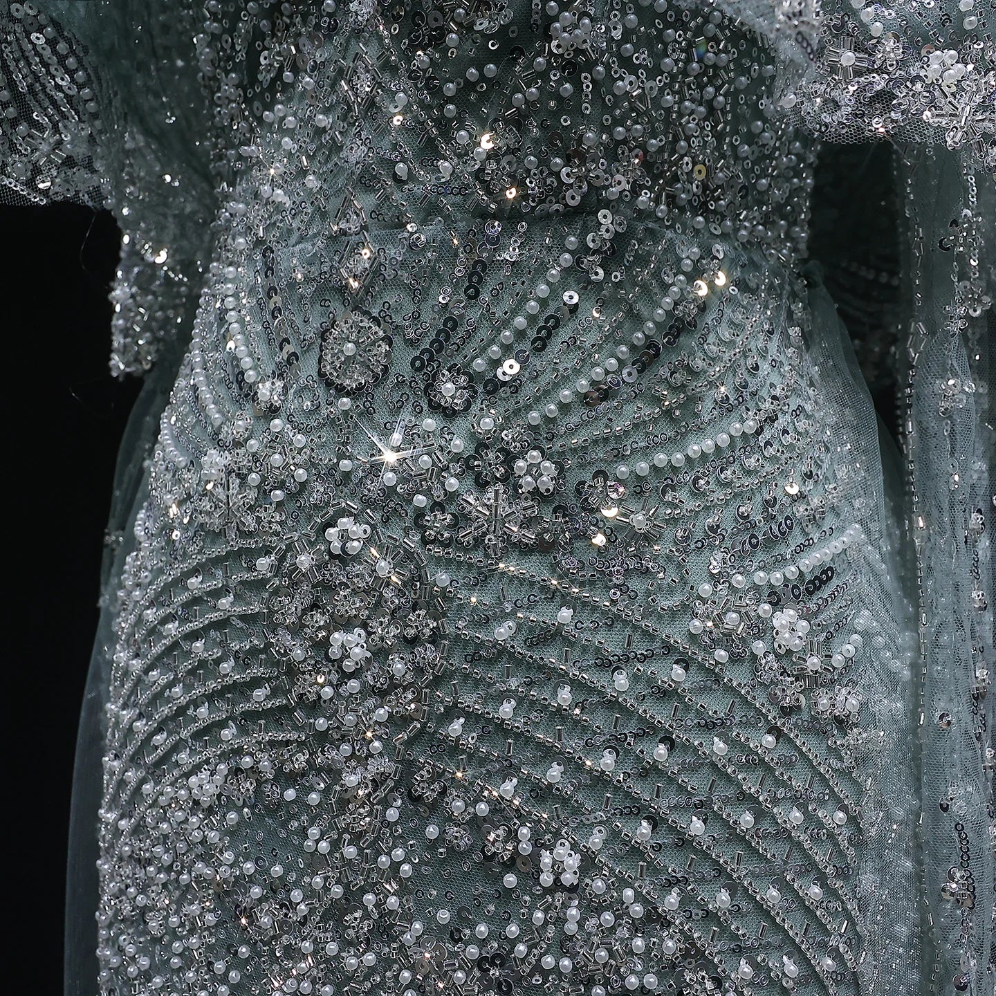 Gray Gray Dubai Evening Gown with Cape — Long Sleeve Detachable Overskirt — Riviera Couture GCC Luxury Evening Gown
