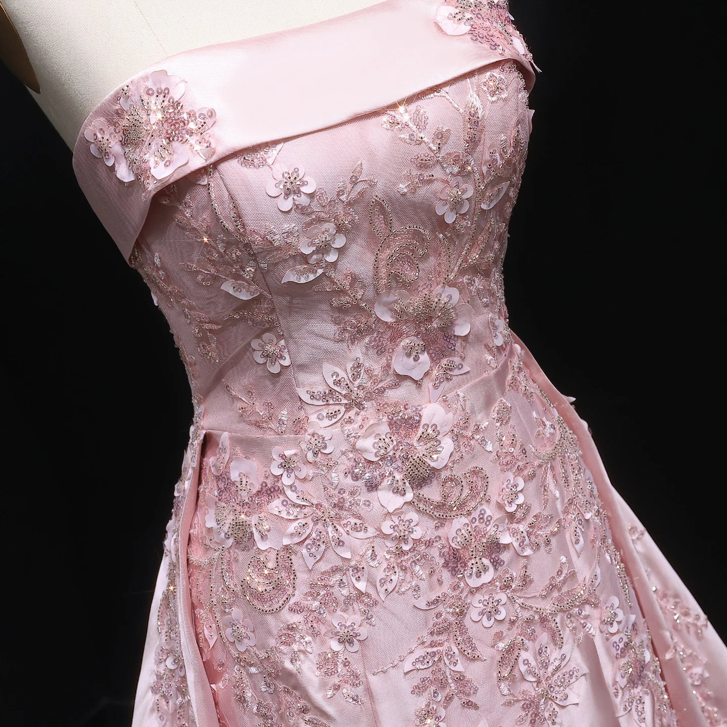 Pink Pink Mermaid Evening Gown with Overskirt — 3D Flowers Sequined Modest — Riviera Couture GCC Luxury Evening Gown