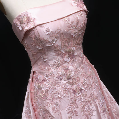 Pink Pink Mermaid Evening Gown with Overskirt — 3D Flowers Sequined Modest — Riviera Couture GCC Luxury Evening Gown
