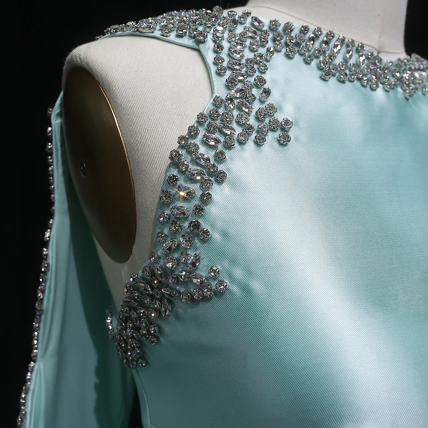 Mint Green Mint Green Arabic Mermaid Evening Gown with Cape and Side Slit — Riviera Couture GCC Luxury Evening Gown