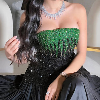 Black Green Strapless Gown - RC215 - Riviera Couture