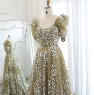 Glitter Gown with Puffy Sleeves - Riviera Couture