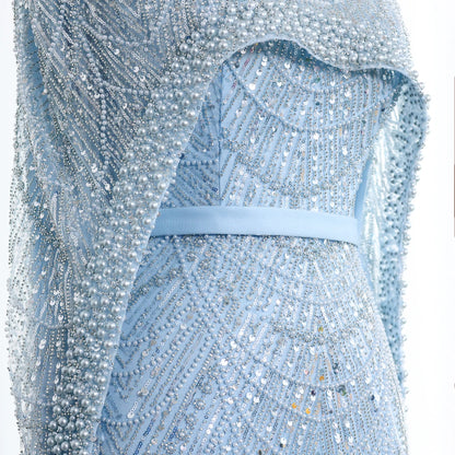 Long Sleeves Muslim Evening Dresses with Cape - Riviera Couture