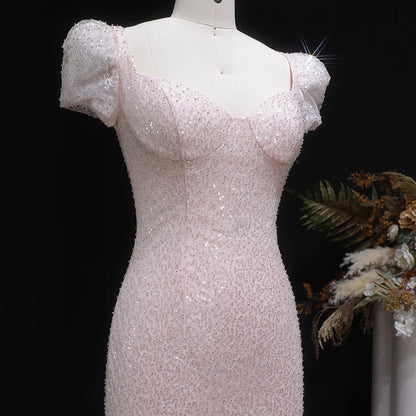 Pink Floral Sequined Mermaid Evening Gown — GCC Wedding Formal — Riviera Couture GCC Luxury Evening Gown