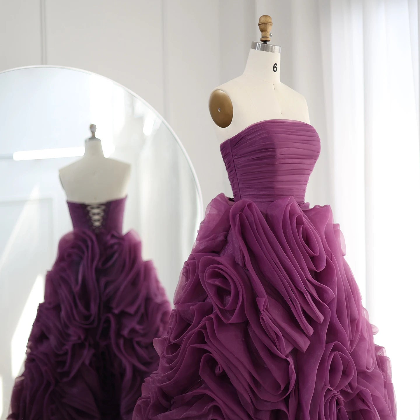 Luxury 3D Flower Purple Short Evening Dress - Riviera Couture