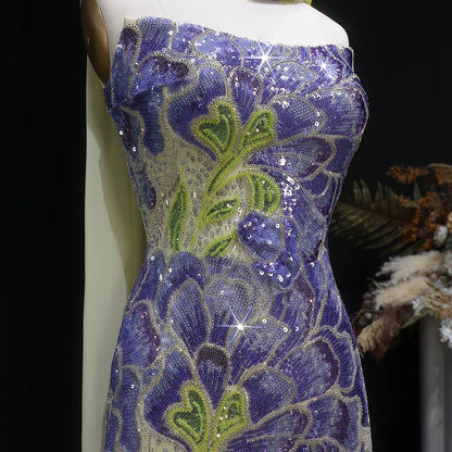 Purple Green Beaded Sequined Mermaid Evening Gown with Scarf — GCC Luxury — Riviera Couture GCC Luxury Evening Gown