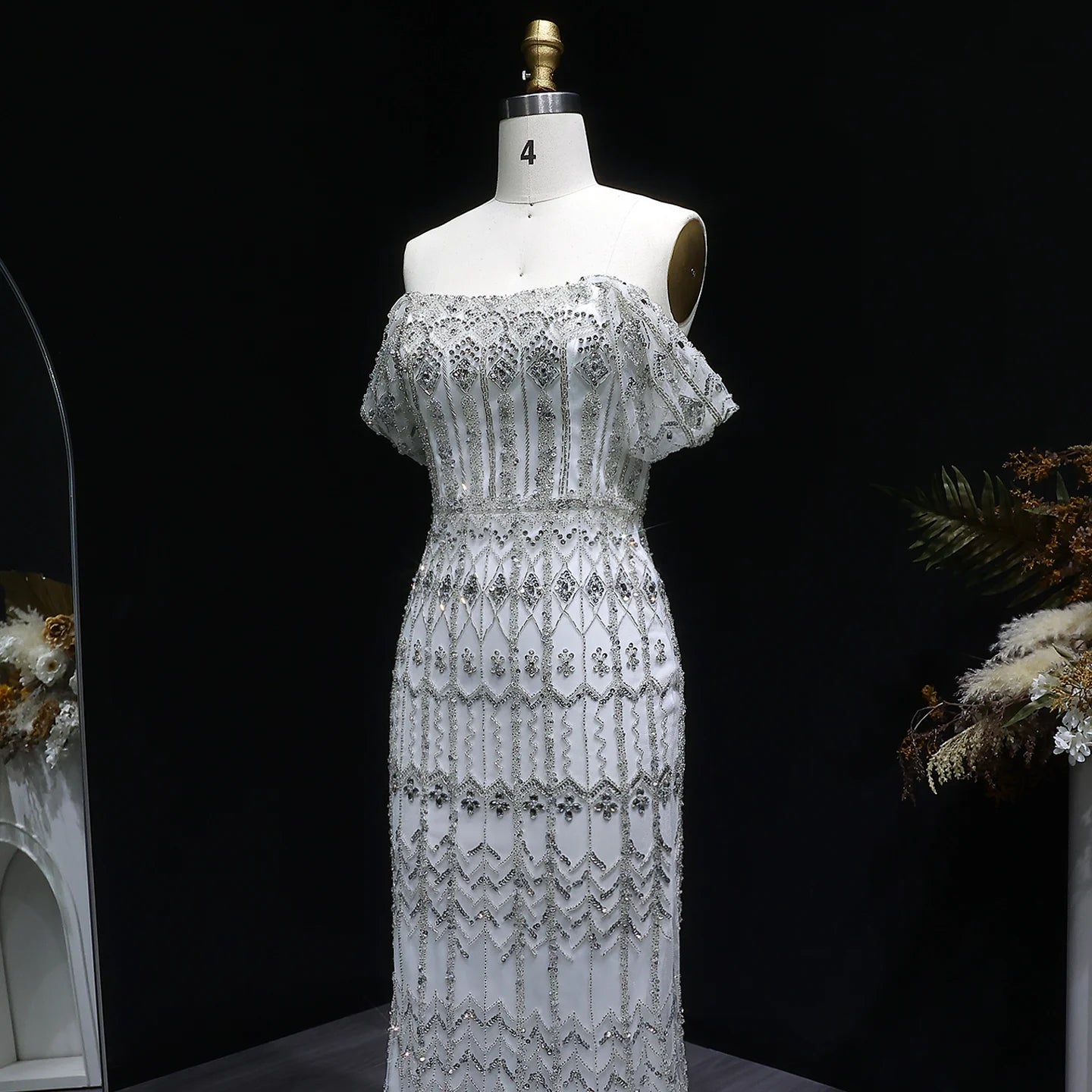 WHITE Burgundy Mermaid Evening Gown with Cap Sleeve — Dubai Arabic Luxury — Riviera Couture GCC Luxury Evening Gown