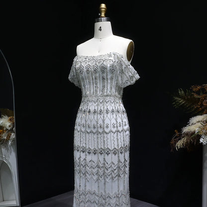 WHITE Burgundy Mermaid Evening Gown with Cap Sleeve — Dubai Arabic Luxury — Riviera Couture GCC Luxury Evening Gown