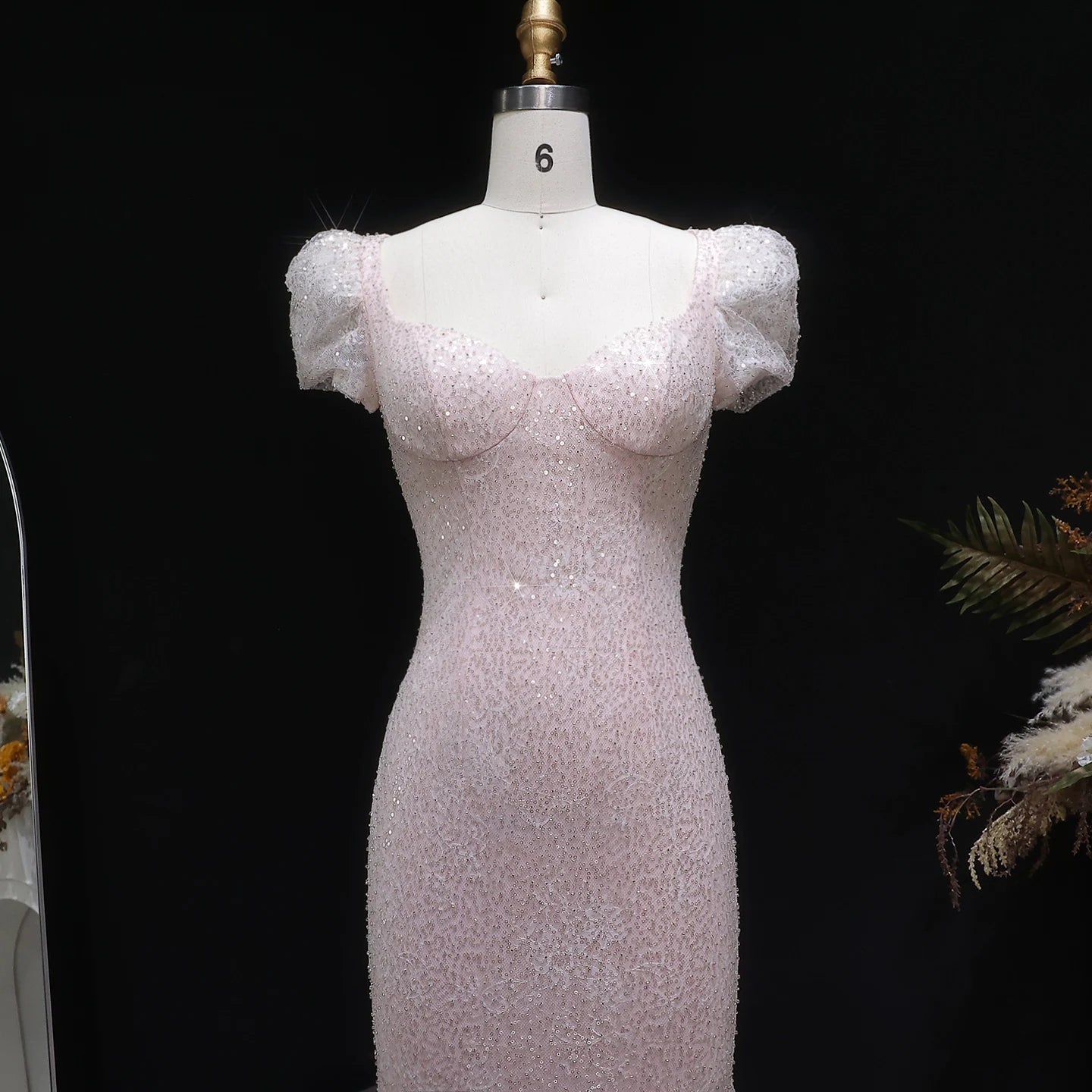 Pink Pink Floral Sequined Mermaid Evening Gown — GCC Wedding Formal — Riviera Couture GCC Luxury Evening Gown