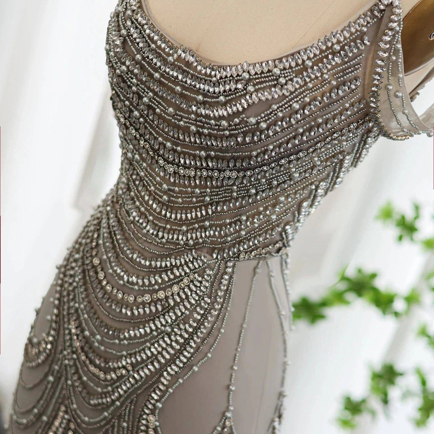Luxury Crystal Silver Gray Mermaid  Evening Dress - Riviera Couture