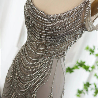 Luxury Crystal Silver Gray Mermaid  Evening Dress - Riviera Couture