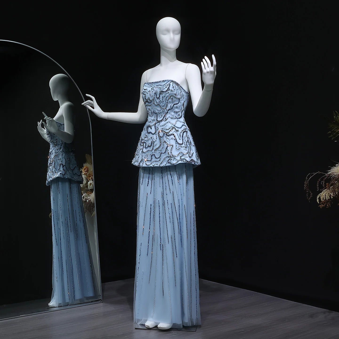 Blue Rose Pink and Blue Beaded Two-Piece Strapless Evening Gown — GCC — Riviera Couture GCC Luxury Evening Gown