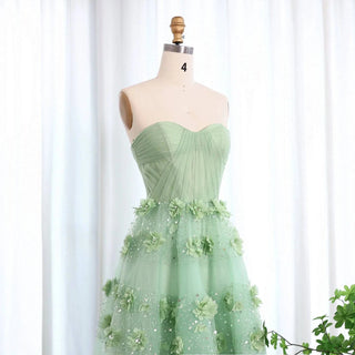 Sage Green 3D Flowers Evening Dress with Cape - Riviera Couture