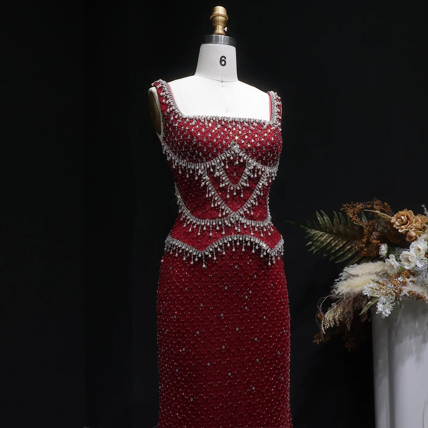 Champagne Gray Straight Evening Gown with Straps — Dubai Arabic Luxury Formal — Riviera Couture GCC Luxury Evening Gown