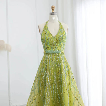 Beaded Halter Neck Gown - Riviera Couture