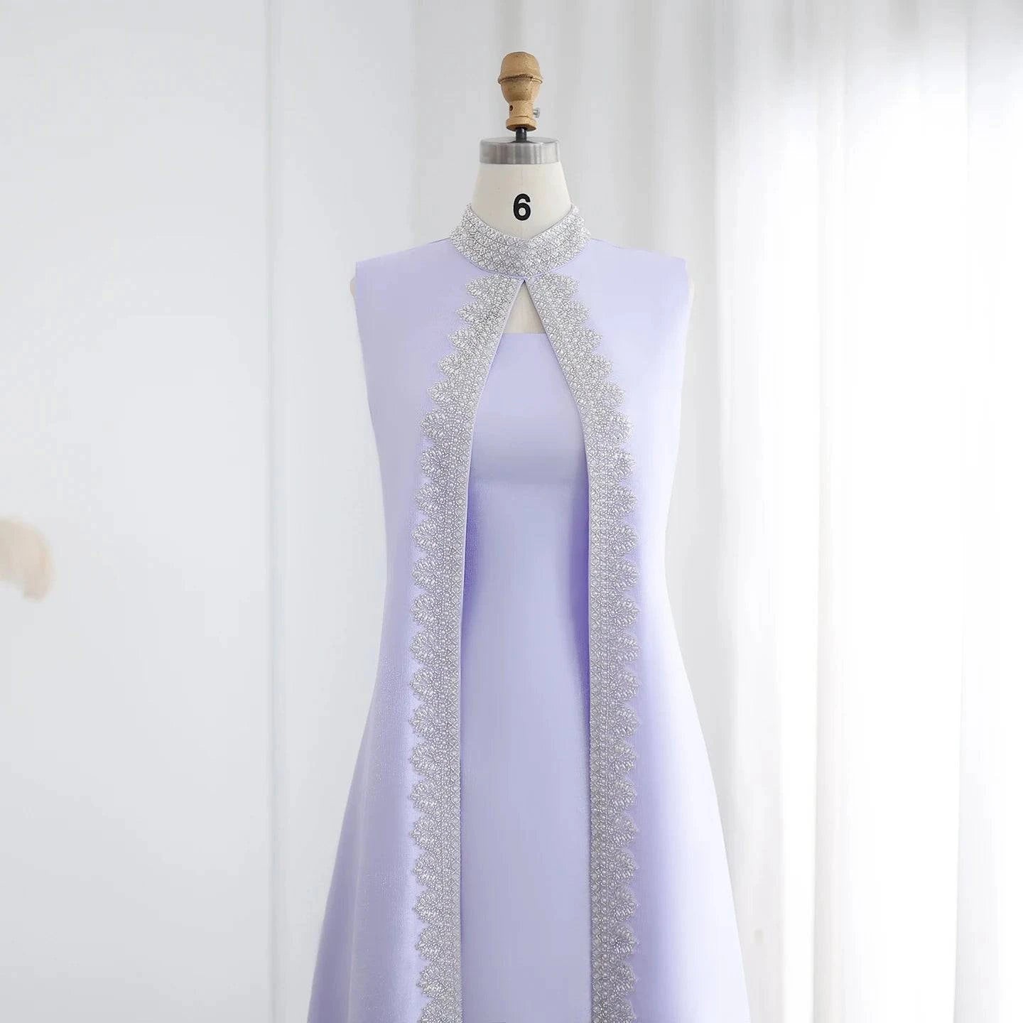 Lilac Evening Dresses with Cape - Riviera Couture