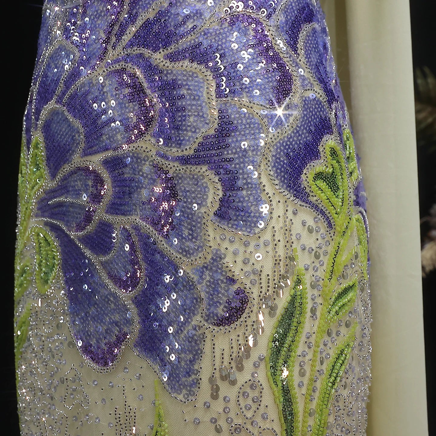 Purple Green Beaded Sequined Mermaid Evening Gown with Scarf — GCC Luxury — Riviera Couture GCC Luxury Evening Gown