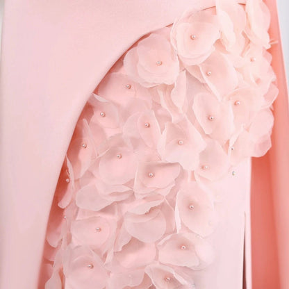 Elegant Off Shoulder Blush Pink 3D Flowers Evening Dress - Riviera Couture