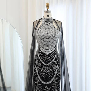 Luxury Evening Dress with Cape Sleeves - Riviera Couture