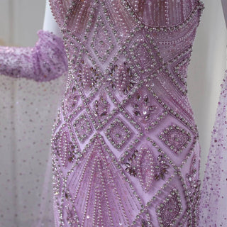 Lilac Evening Dress with Gloves - Riviera Couture